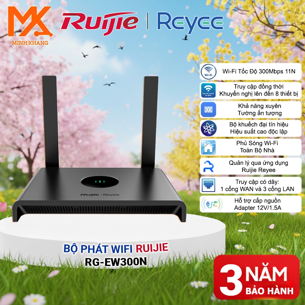 Router WiFi Reyee RG-EW300N 300Mbps – Bộ Phát WiFi Thông Minh Chính Hãng
