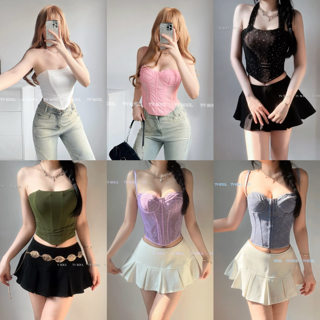 [ẢNH THẬT] Tổng hợp Áo phối ren nấc gài dáng corset có gọng định hình