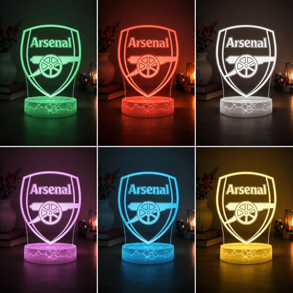 Đèn LED 3D Logo Arsenal FC 16 Màu Đế Vân Nứt Cảm Ứng – Quà Tặng Fan Bóng Đá Cao Cấp
