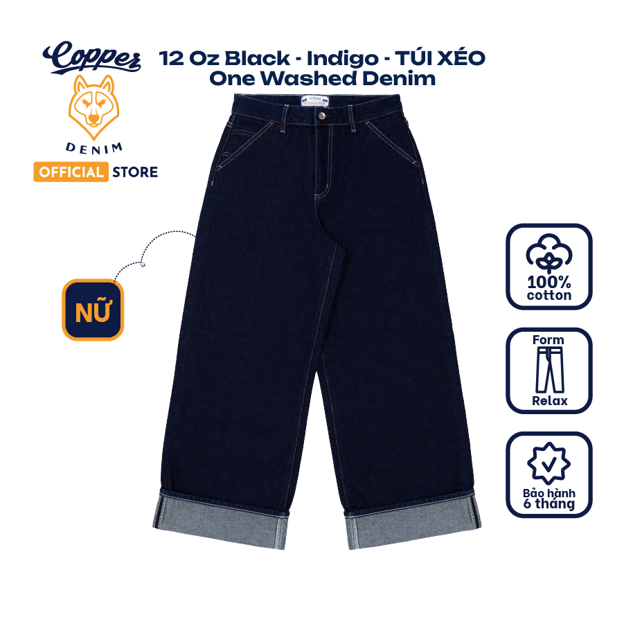 [NEW] Quần Jeans Nữ 12 Oz - onewashed denim, dáng relax, màu indigo - Copper Denim