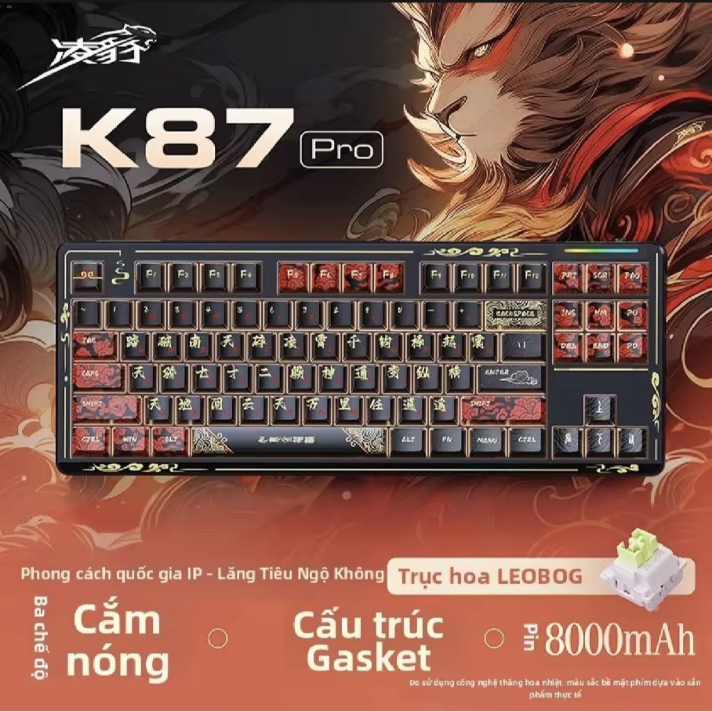 Bàn Phím Cơ Lingbao K87 Pro/K98 3 Mode Bluetooth 2.4G Type-C, Gasket Mount, RGB, PBT Keycap,Hot Swap