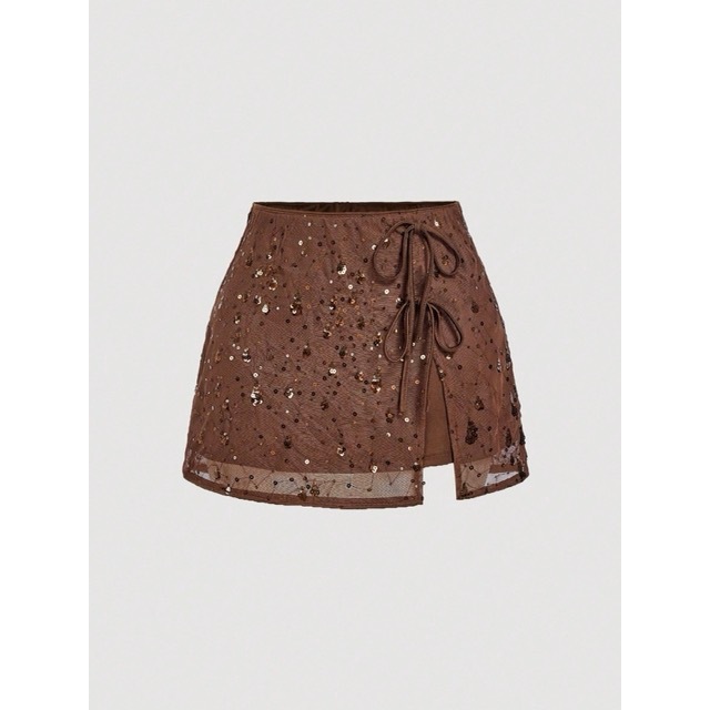 áy ngắn thắt nơ sequin, váy sequin, váy sequin nâu, váy lấp lánh | Naavi order 7-10