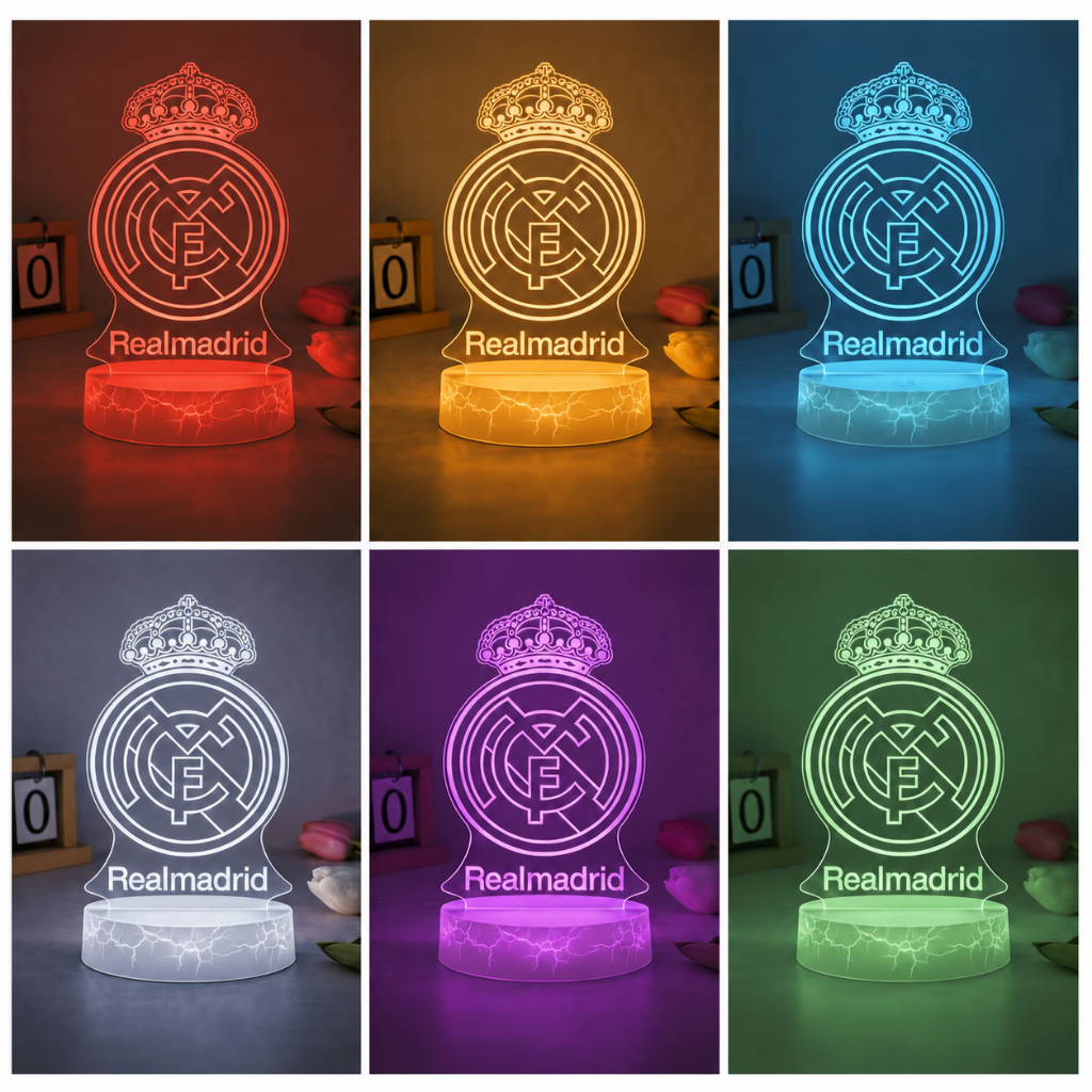Đèn LED 3D 16 Màu Khắc Logo Real Madrid – Quà Tặng Fan Bóng Đá Cực Chất