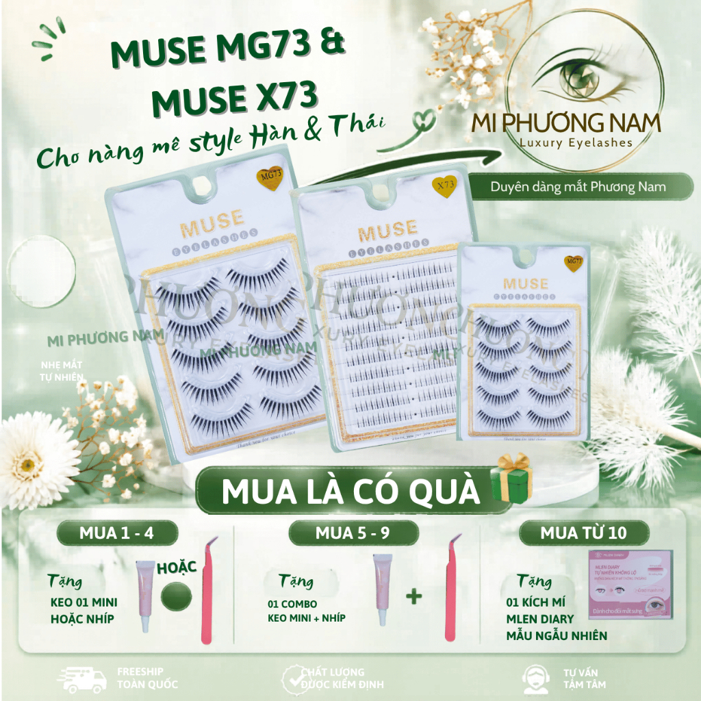 Mi Muse MG73 + Mi Dưới Muse X73 |  Bộ Mi Makeup Mắt Đẹp Hàn Quốc trong trẻo cuốn hút - Mi Phương Nam