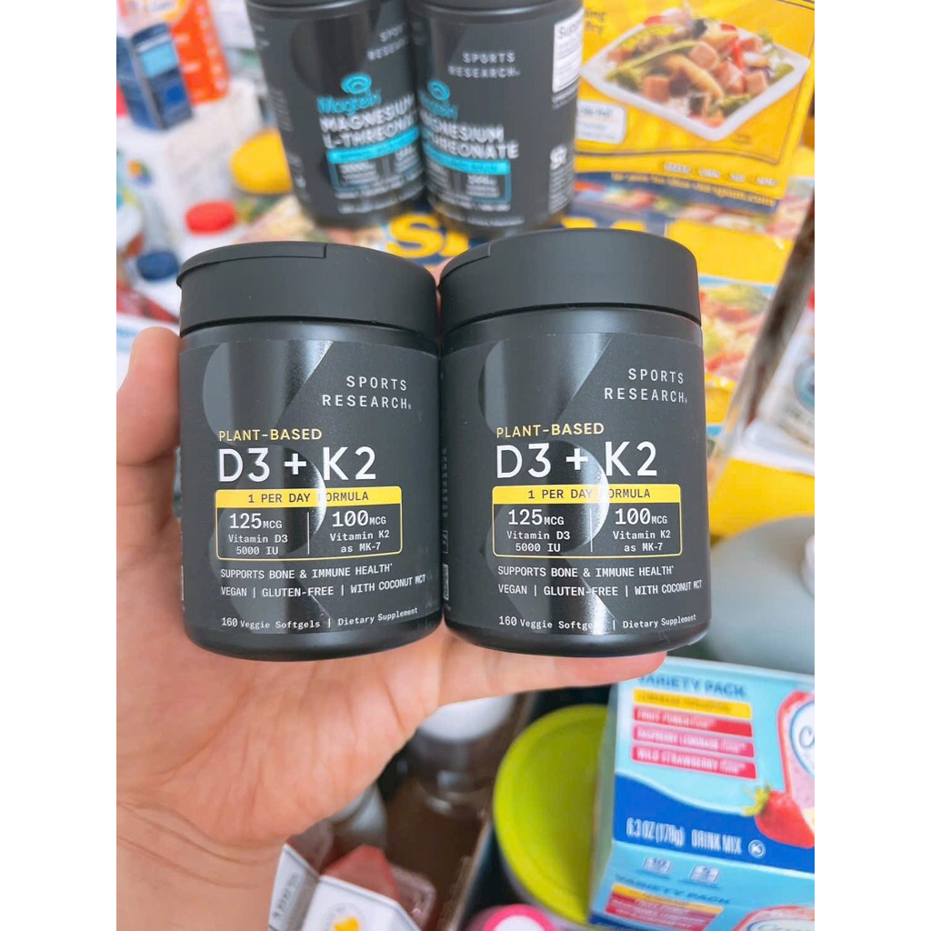 Viên uống bổ sung vitamin D3 & K2 thuần chay Sport Research Plant - Based D3 & K2 160 viên của Mỹ.