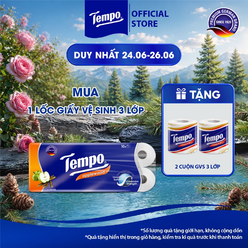 [1 LỐC] Giấy Vệ Sinh 3 Lớp Toipa Tempo Cao Cấp Bền Dai (Lốc 10 cuộn)