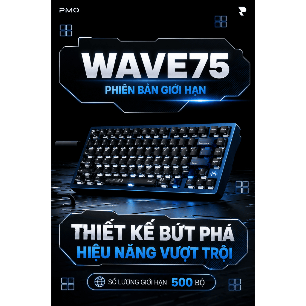 [CHÍNH HÃNG - FULL VAT] Bàn Phím Cơ PMO WAVE 75 Storm Blue Limited | Pin 8000mAh | HMX Jueying Silver | BigBuy360 - bigbuy360.vn