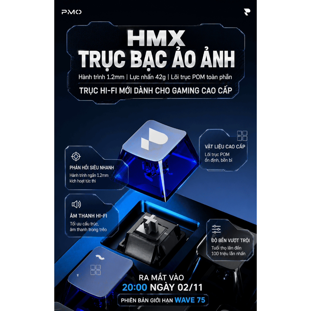 [CHÍNH HÃNG - FULL VAT] Bàn Phím Cơ PMO WAVE 75 Storm Blue Limited | Pin 8000mAh | HMX Jueying Silver | BigBuy360 - bigbuy360.vn
