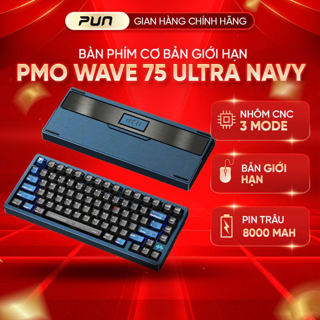 [CHÍNH HÃNG - FULL VAT] Bàn Phím Cơ PMO WAVE 75 Storm Blue Limited | Pin 8000mAh | HMX Jueying Silver | BigBuy360 - bigbuy360.vn