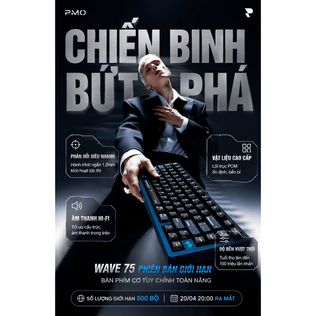 [CHÍNH HÃNG - FULL VAT] Bàn Phím Cơ PMO WAVE 75 Storm Blue Limited | Pin 8000mAh | HMX Jueying Silver | BigBuy360 - bigbuy360.vn