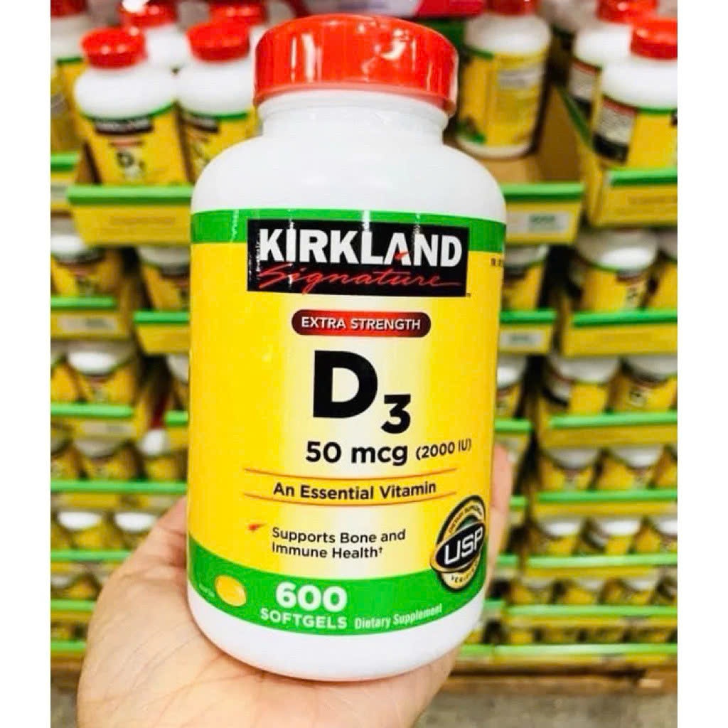Viên uống Vitamin D3 Kirkland Extra Strength D3 50mcg 2000IU 600 viên từ Mỹ - Thebeautyvietnam