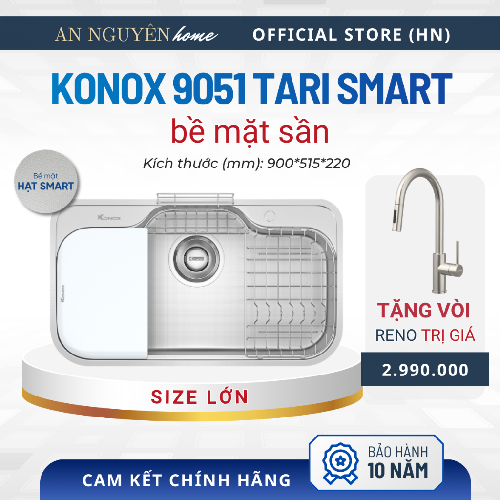 [Bề mặt sần] Chậu rửa bát phong cách Nhật chống xước Konox Tari Smart 9051