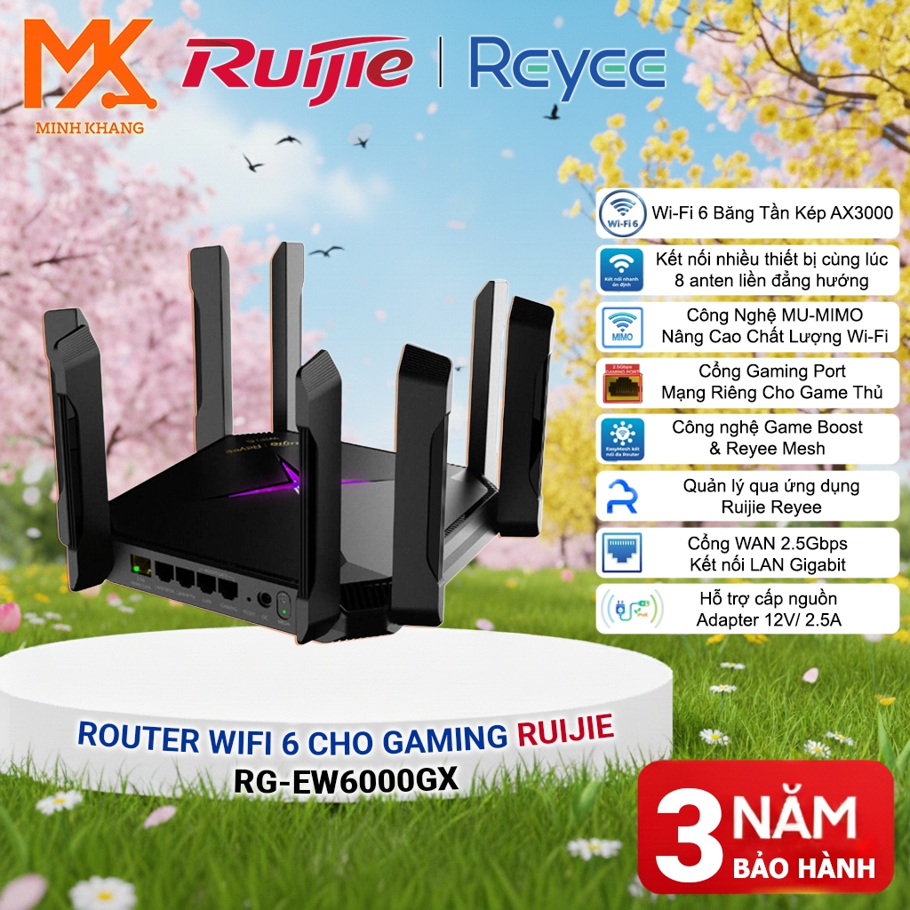 Router WiFi 6 Reyee RG-EW6000GX AX6000 – Bộ Định Tuyến Không Dây 6000Mbps Chính Hãng