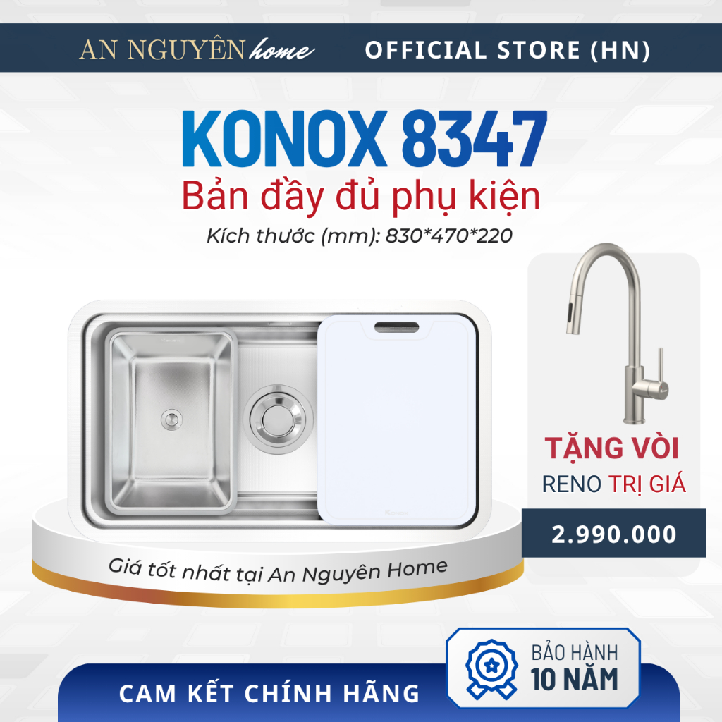 Chậu Konox Dekor 8347SU Chậu rửa bát 1 hố xịn nhất Konox dòng chống xước + Vòi
