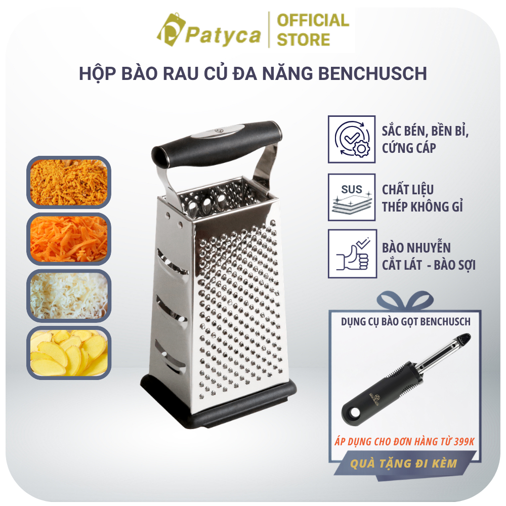 Dụng Cụ Bào Rau Củ 4 Mặt Benchusch - Cắt Lát, Bào Sơi To, Bào Sơi Nhỏ, Nạo Rau Củ Quả Đa Năng Bằng Inox