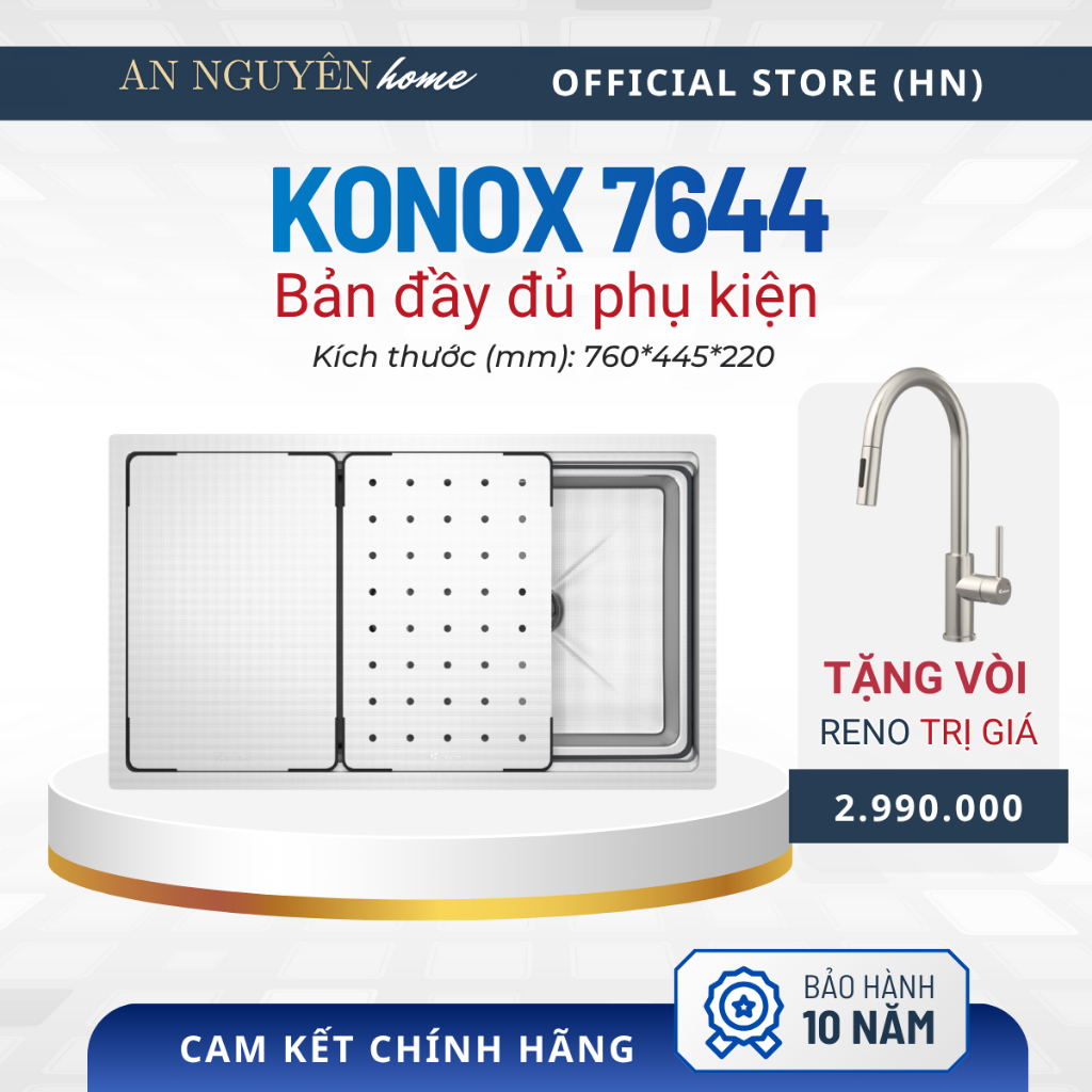 Chậu 1 hố Konox KN7644SU Dekor Hàng Chính Hãng Tặng vòi