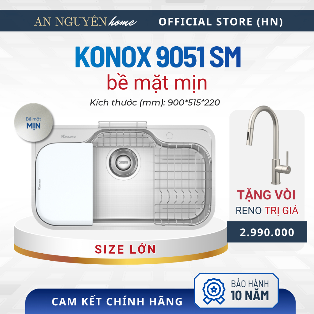 Chậu Rửa Bát Konox Tari 9051SM bề mặt mịn phòng cách Nhật Hàng Chính Hãng + Vòi