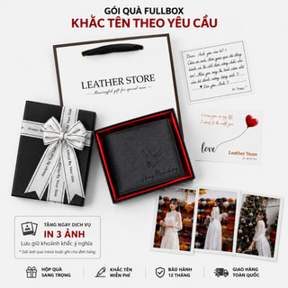 [Fullbox Gói Quà ] Ví Nam Khắc Tên Theo Yêu Cầu Da Saffiano Full Đen Tặng Hộp Nơ Túi Thiệp Quà