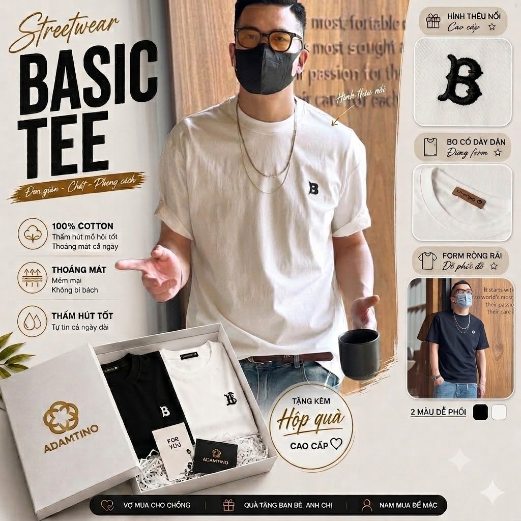 Áo Thun Nam Streetwear Thêu Nổi 100% Cotton Chính Hãng 𝐋𝐨𝐜𝐚𝐥 𝐁𝐫𝐚𝐧𝐝 𝐀𝐝𝐚𝐦𝐭𝐢𝐧𝐨 (A2918)