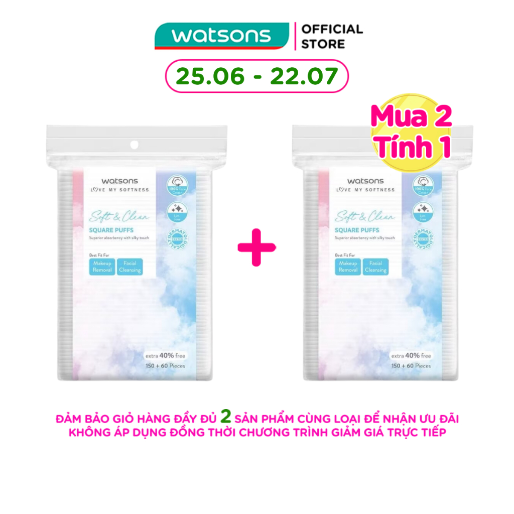 Bông Tẩy Trang Watsons Square Puffs 150S+40%