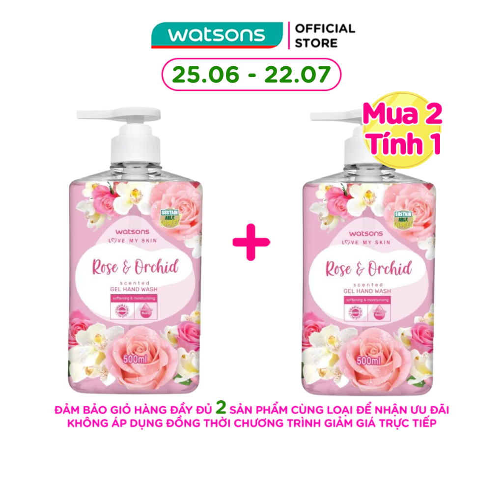 Gel Rửa Tay Watsons Love My Skin Rose Orchid Scented Gel Hand Wash 500ml