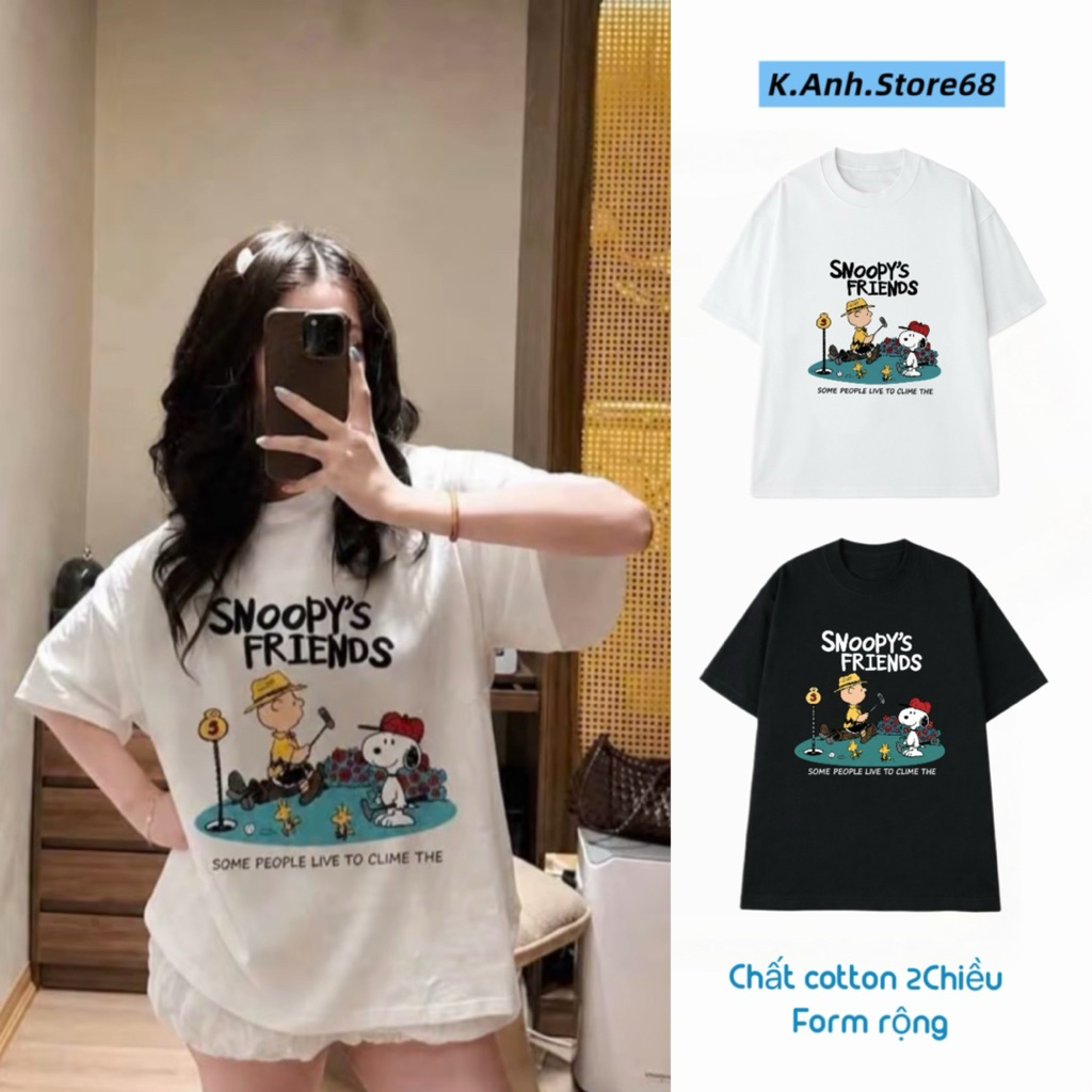 Áo Thun Nữ Form Rộng In Hình Snoopy’s Friend , Áo Phông Cotton 2 Chiều Màu Trắng Đen