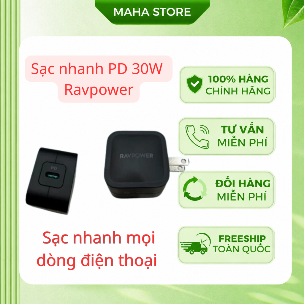 [RavPower] Sạc Nhanh PD 30W - Sạc Nhanh Mọi Dòng Máy - Thiết Kế Nhỏ Gọn
