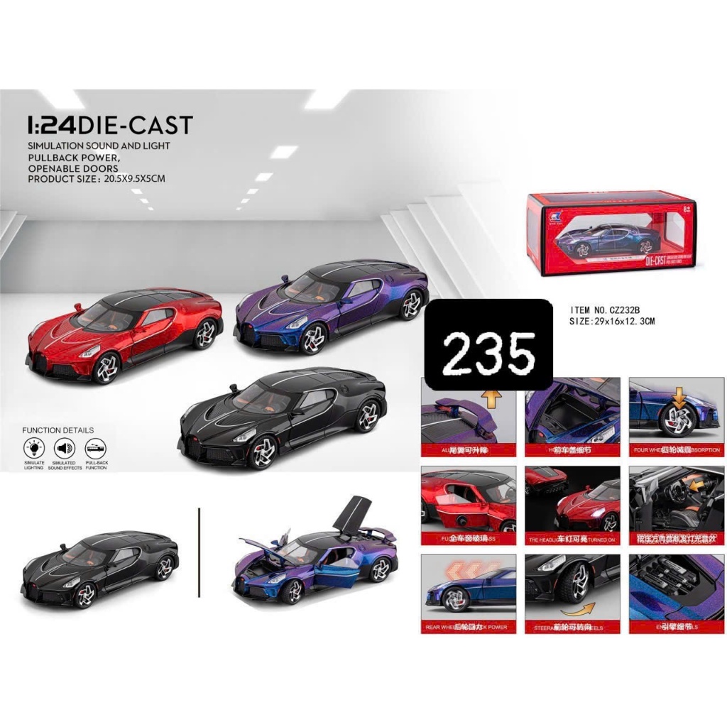 Mô Hình Xe Kim Loại Bugatti La Voiture Noire Tỷ Lệ 1 24 Cao Cấp, Siêu Xe Đồ Chơi Đúc Kim Loại Có Đèn
