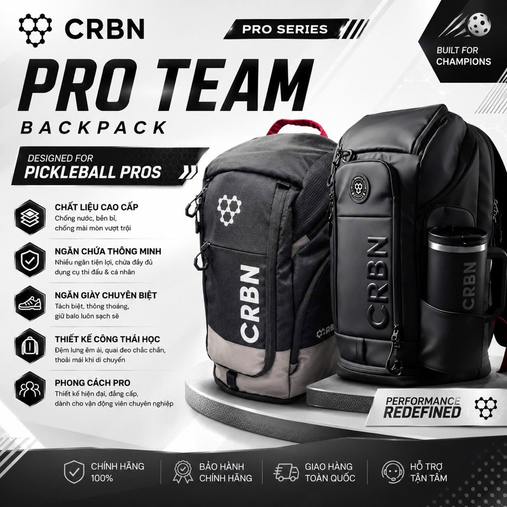 Balo Pickleball CRBN Pro Team Chính Hãng – Siêu Rộng Rãi, Chất Liệu Bền Bỉ, Thiết Kế Chuẩn VĐV