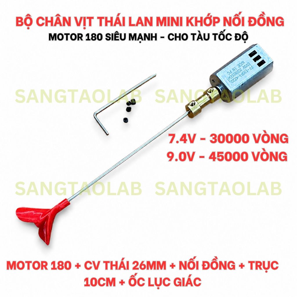 Bộ Chân Vịt Thái Lan Mini 26mm Khớp Nối Đồng Motor 180 Siêu Tốc – Trục 10cm – DIY Tàu Cano Tốc Độ Ca