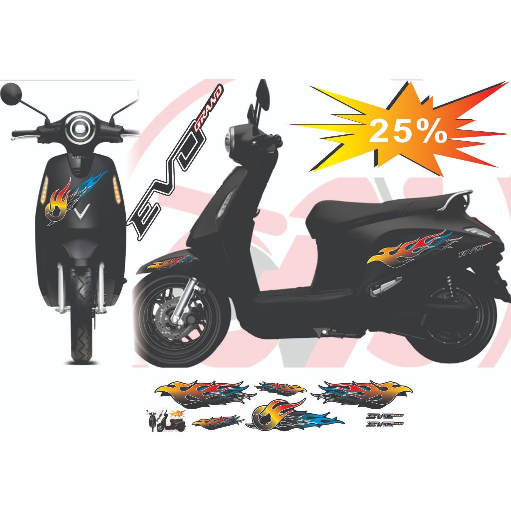Bộ TEM DÁN XE  EVO CÁC ĐỜI XE EVO 200 - LITE NEO - GRAND - MAX , TEM LỬA  SIÊU ĐẸP BỀN MÀU , DỄ DÁN