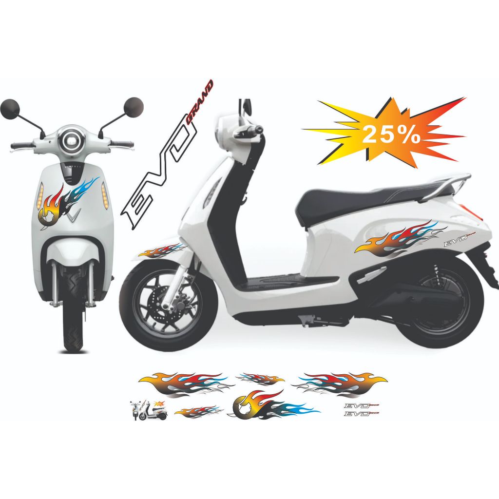 Tem dán xe EVO MAX - EVO GRAND - EVO LITE NEO - EVO 200 - Mẫu tem lửa đẹp , bền màu dễ dán tại nhà