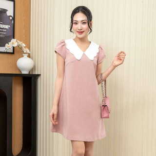 Đầm xuông cổ sen nhật SPEARL thiết kế váy dáng suông tay cộc Forever Young - 23DW1B56175