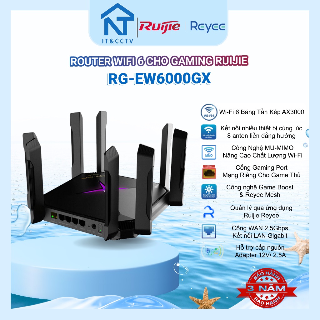 Router WiFi 6 Ruijie Reyee RG-EW6000GX AX6000 – Bộ Phát WiFi Băng Tần Kép 6000Mbps Hiệu Năng Cao