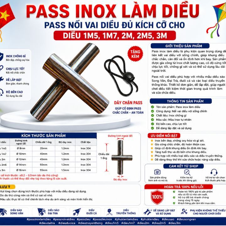 Pass Inox Làm Diều Pass Nối Vai Diều Đủ Kích Cỡ Cho Diều 1m5 1m7 2m 2m5 3m