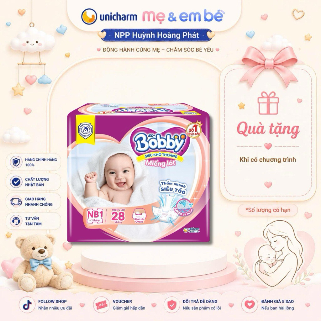 Miếng Lót Sơ Sinh Bobby Newborn 1- 28 Miếng (NB1-28) Cho Bé Dưới 1 Tháng