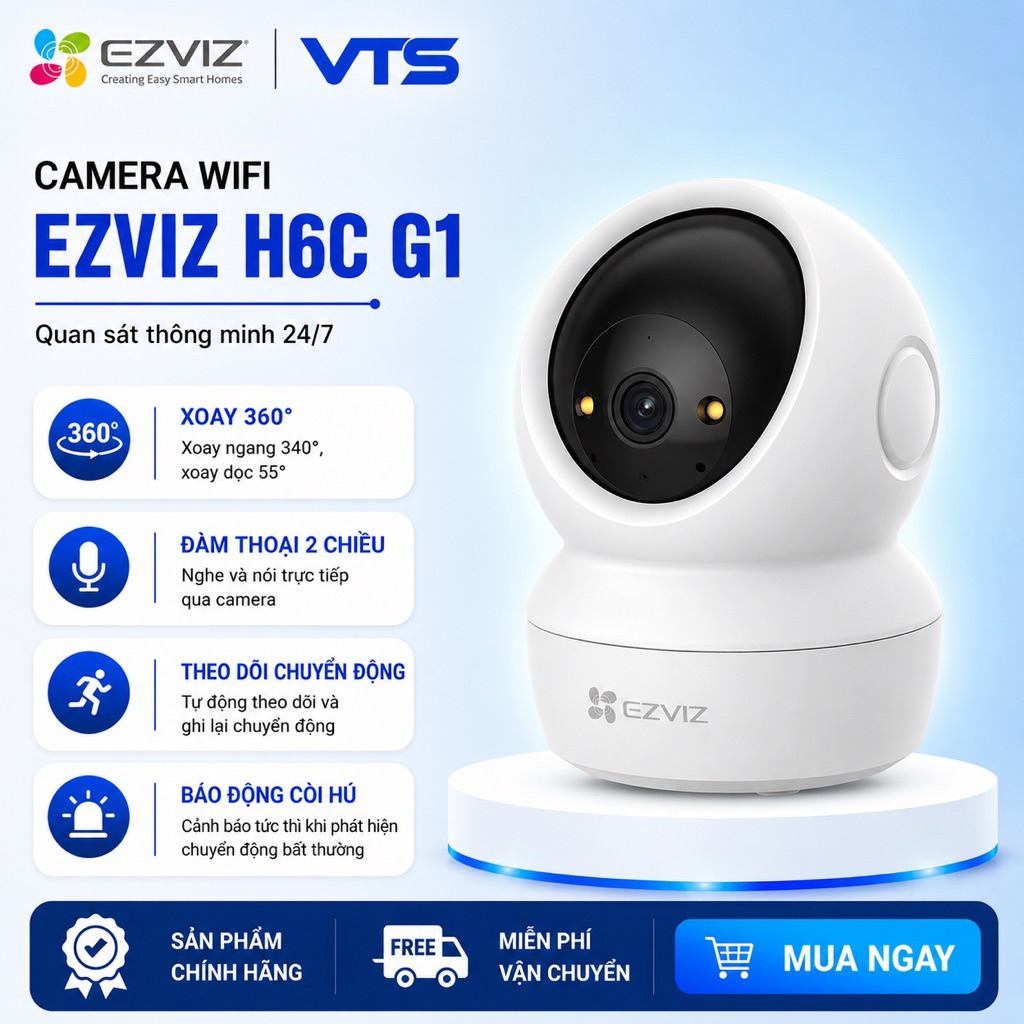 Camera Wifi EZVIZ H6C G1 3K 5MP/H6C PRO 3MP, Xoay 360 độ, Đàm Thoại 2 Chiều, Theo Dõi Chuyển Động
