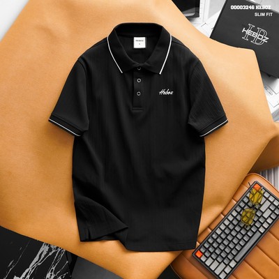 Áo polo nam HEBOZ cúc bấm slim 3M chất dệt gân sọc co giãn thoải mái - 00003246