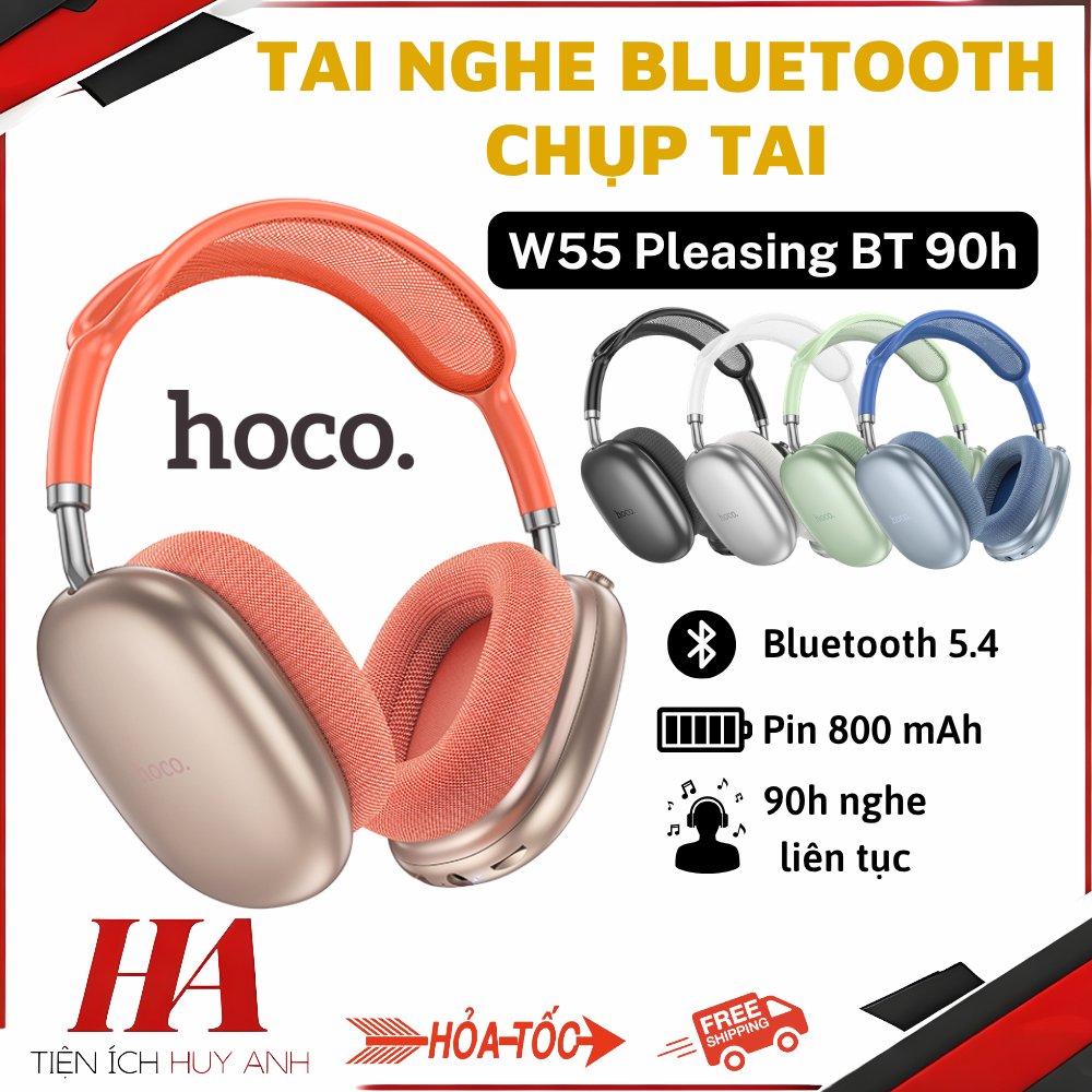Tai nghe chụp tai Bluetooth V5.4 Hoco W55 - Pin trâu 90h - Tích hợp Micro đàm thoại
