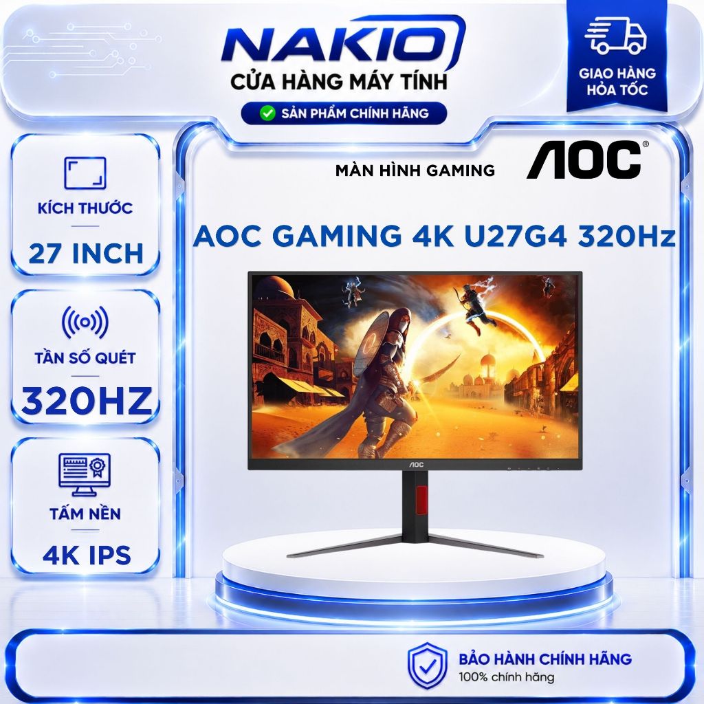 Màn Hình 4K Gaming AOC U27G4 (27 inch/Fast IPS/UHD-160Hz-0.5ms/FHD-320Hz-0.03ms)