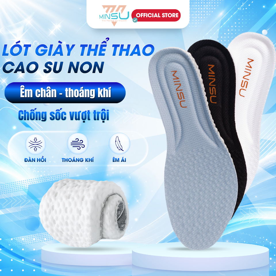 Lót Giày Thể Thao Cao Su Non NamNữ Cao Cấp Chính Hãng MINSU M2355, Khử Mùi,Khoáng Khí, Ngăn Vi Khuẩn