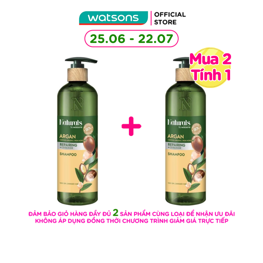 Dầu Gội Naturals By Watsons Repairing Phục Hồi Tóc Hư Tổn Chiết Xuất Dầu Argan 490ml.