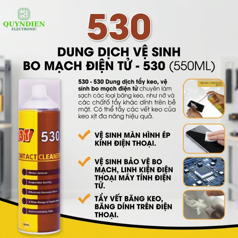Chai Xịt Vệ Sinh Bo Mạch Điện Tử 3T 530 550ml, Vệ Sinh Điện Tử Mainboard PCB, Tiếp Điểm Điện