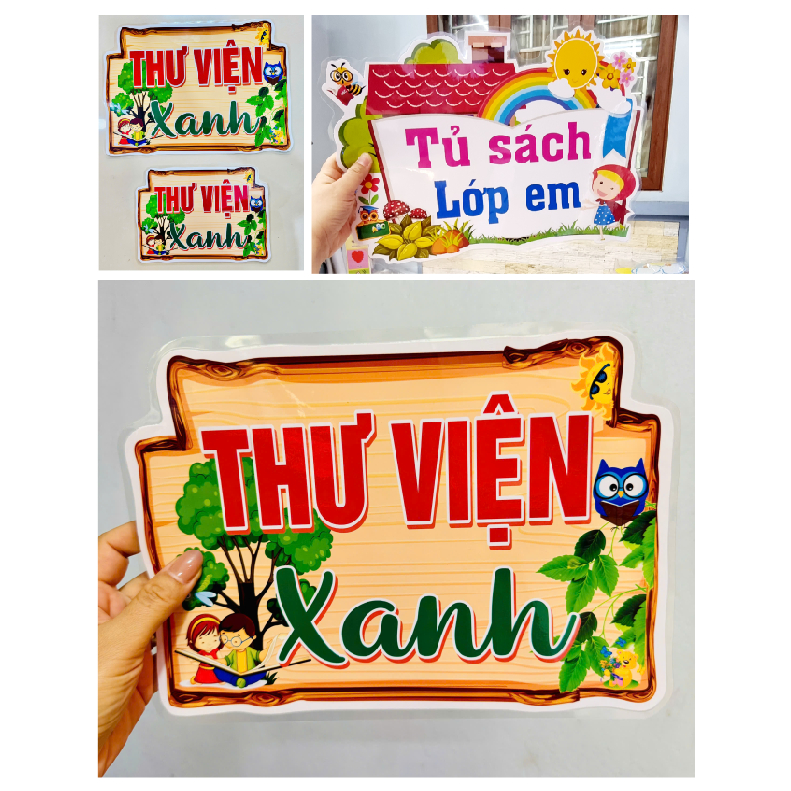 Tủ sách lớp em, Thư viện xanh khổ A3 - A4 (Các mẫu tên góc thư viện). Shop nhận đi đơn từ 2 SP trở l