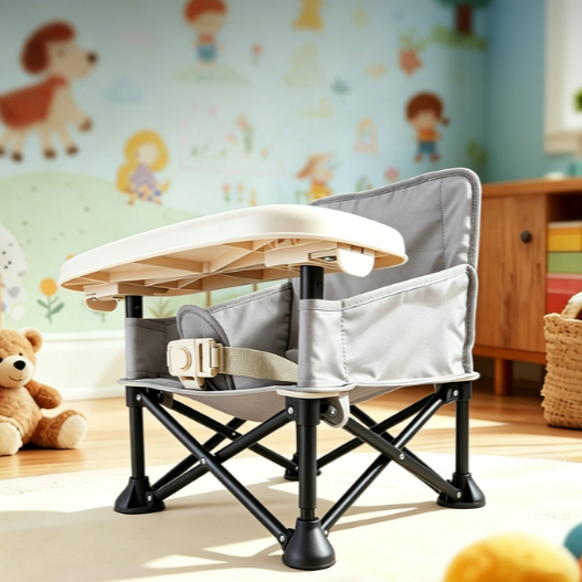 Ghế ăn dặm cho bé Beige Gấp Gọn Kèm bàn tháo rời, dễ vệ sinh, tiện mang đi du lịch