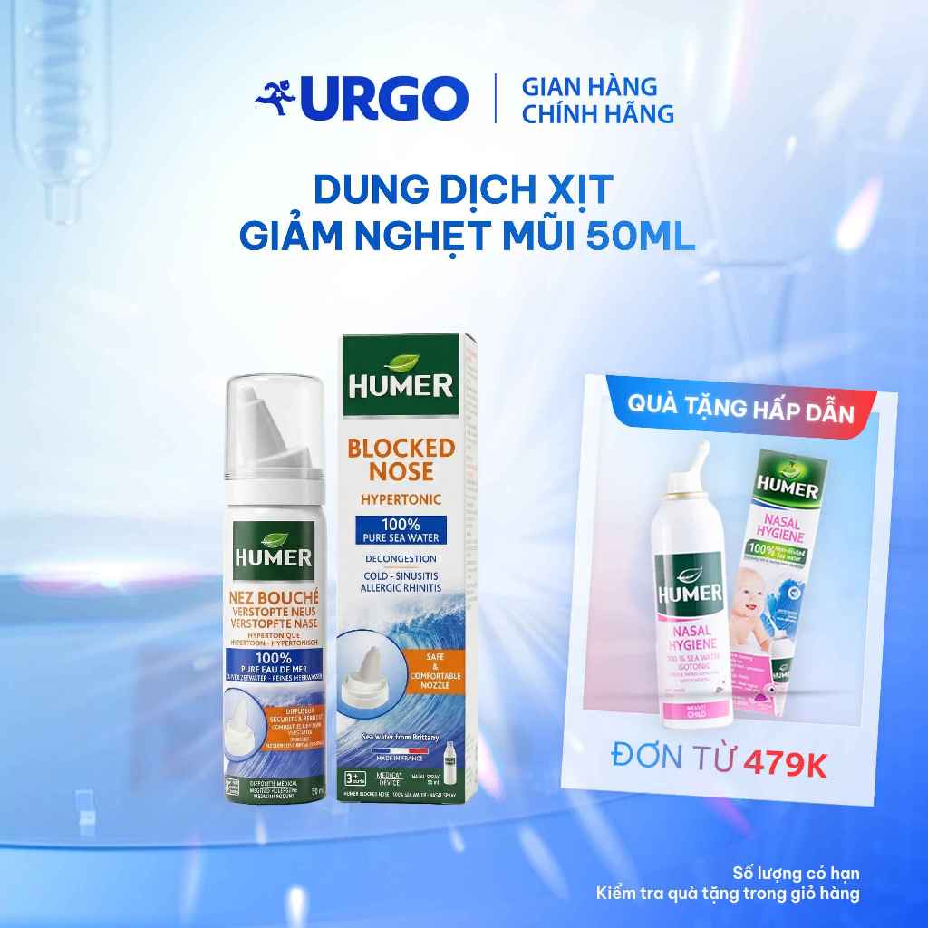 Dung Dịch Xịt Mũi Humer Giảm Nghẹt Mũi Tối Ưu Nước Biển Vô Trùng Cho Trẻ em Và Người lớn (50 ml)