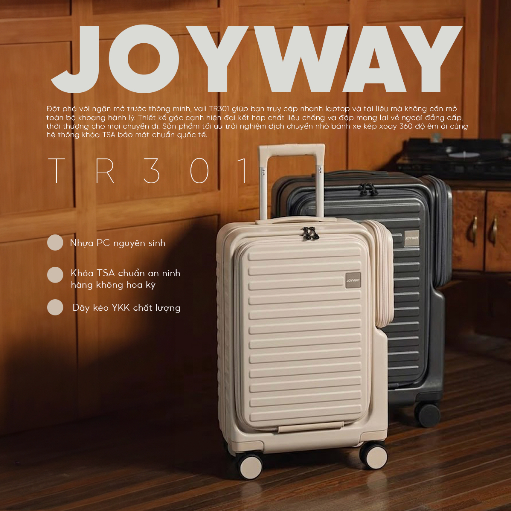Vali JoyWay TR301 Size 20 Khung Nhôm, Khóa Bảo Mật TSA, Bảo Hành Trọn Đời