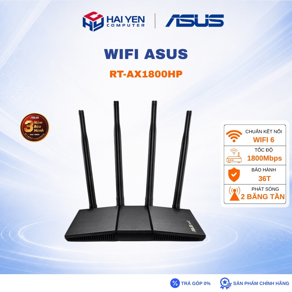 Router WiFi ASUS RT-AX1800HP AX1800 WiFi 6 MU-MIMO OFDMA AiMesh Gigabit BH 36 Tháng