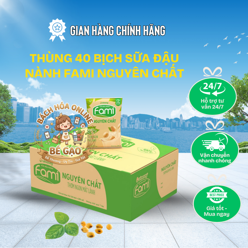 Thùng 40 Bịch Sữa Đậu Nành FAMI Nguyên Chất 200ml
