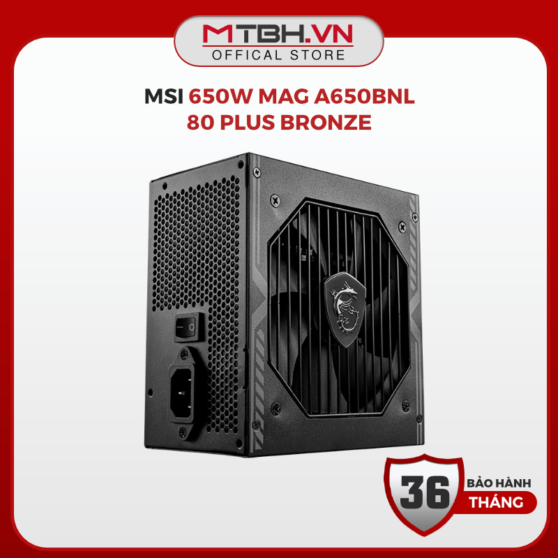 Nguồn Máy Tính MSI 650W MAG A650BNL 80 Plus Bronze - PSU Công Suất Thực, Dây Dẹt Đen Chính Hãng